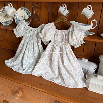 MARRON韩国童装代购26夏女童小童甜美碎花淑女打揽灯笼短袖连衣裙