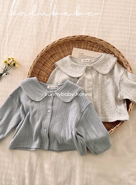 VALU BEBE韩国童装代购26春女婴小童棉柔纯色海军领休闲开衫外套