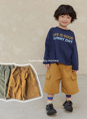 NAVI韩国进口童装代购26春男女小大童棉柔工装风侧口袋宽松五分裤