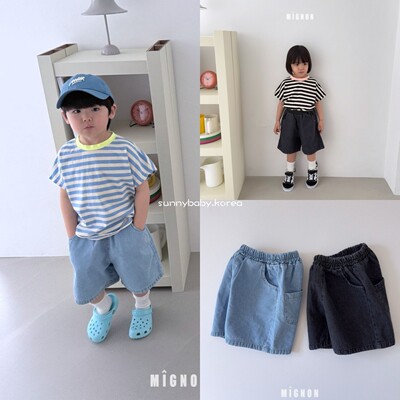 MIGNON韩国进口童装代购26夏男女中小童时尚百搭松紧高腰牛仔短裤