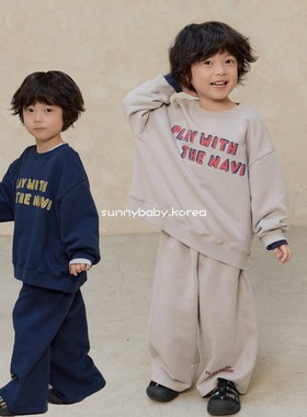 NAVI韩国进口童装代购26春男女小大童简约字母圆领卫衣宽松休闲裤