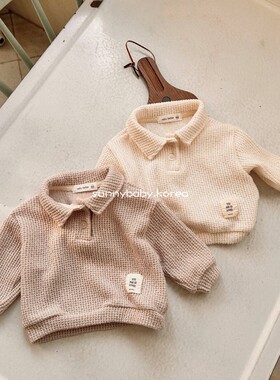 VALU BEBE韩国童装代购26春男女婴小童棉可爱纯色翻领针织卫衣T恤