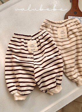 VALU BEBE韩国童装代购26春男女婴小童棉柔可爱贴布条纹束脚卫裤