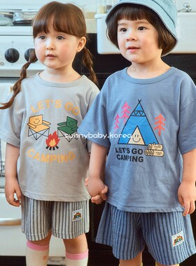 1st韩国进口童装代购26夏男女小大童薄棉可爱卡通印花宽松短袖T恤