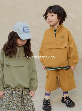 NAVI韩国进口童装代购26春男女小大童棉柔工装风立领抽绳卫衣外套