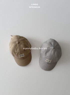 LINDO韩国进口童装代购26春男女小童时尚条纹字母贴标调节鸭舌帽