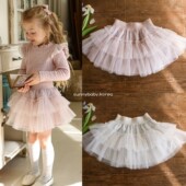 FLO韩国进口童装 代购 26春女童小大童网纱花边蓬蓬裙公主裙半身裙