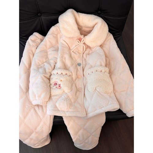 甜美少女软糯糯夹棉睡衣女款2025冬季新款加绒加厚保暖家居服套装