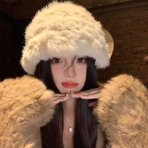 新疆西藏旅游穿搭兔毛帽子川西针织毛绒帽秋冬季护耳保暖毛茸茸帽