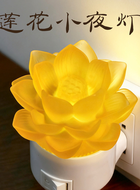 黄光小夜灯琉璃灯插电莲花灯卫生间采光灯LED床头灯带开关夜光灯