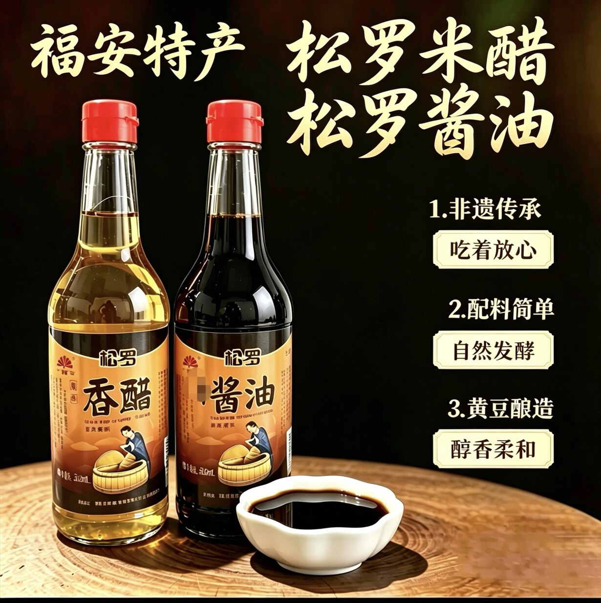 福安特产正宗松罗酱油厨房调味品玻璃瓶装500ml图片