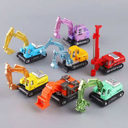 合金彩色挖掘机工程车模型套装男孩儿童打桩机滑行小汽车玩具车
