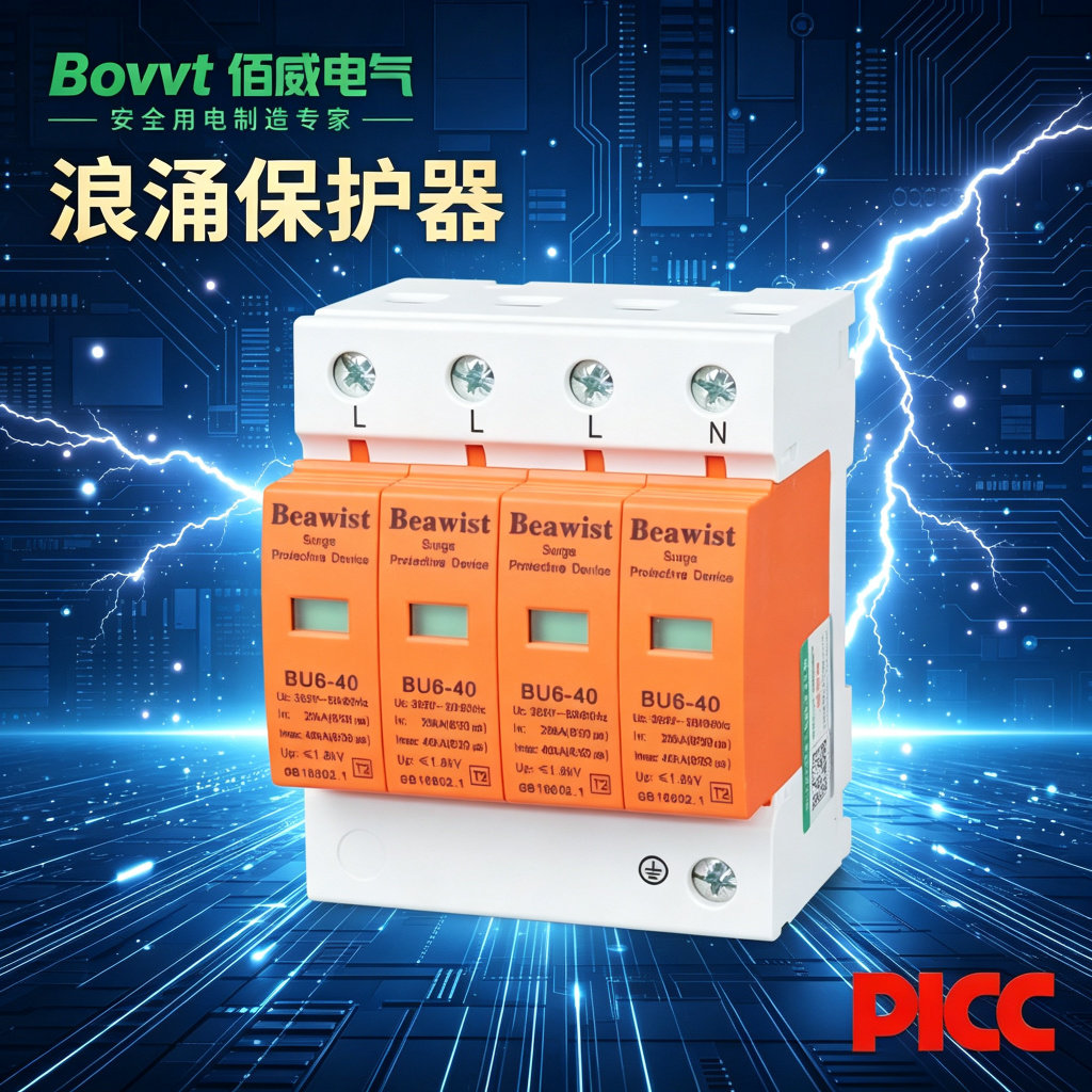 佰威SPD浪涌保护器家用防雷工业避雷三相一级20ka/40ka/60ka/2P4P图片