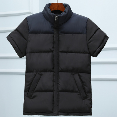 男款带袖棉马甲特大码短袖坎肩爸爸加大号肥佬胖老头半袖羽绒棉袄