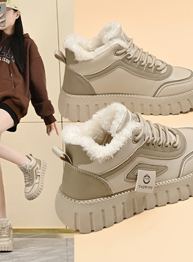 冬季新款加绒高帮鞋子女韩版百搭加厚保暖棉鞋休闲鞋12261-1