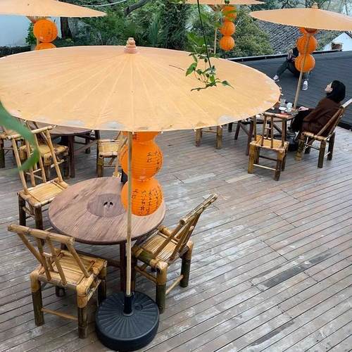 老榆木围炉煮茶桌户外阳
