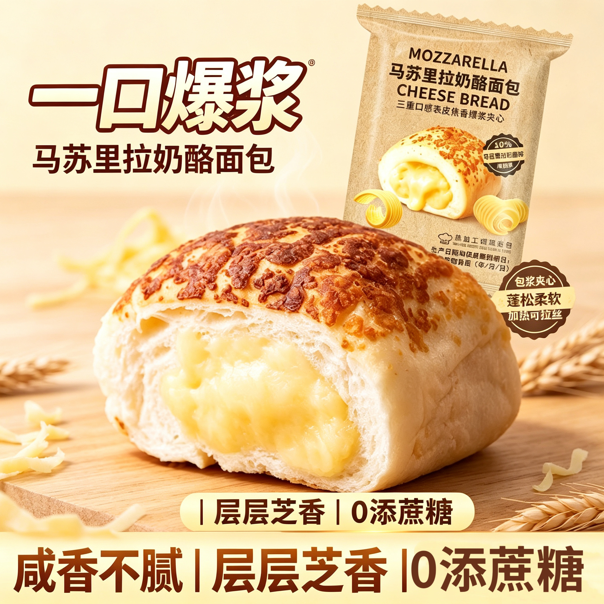 无糖精的零食品小糖人可以吃的马苏里拉奶酪面包夹心爆浆早餐代餐