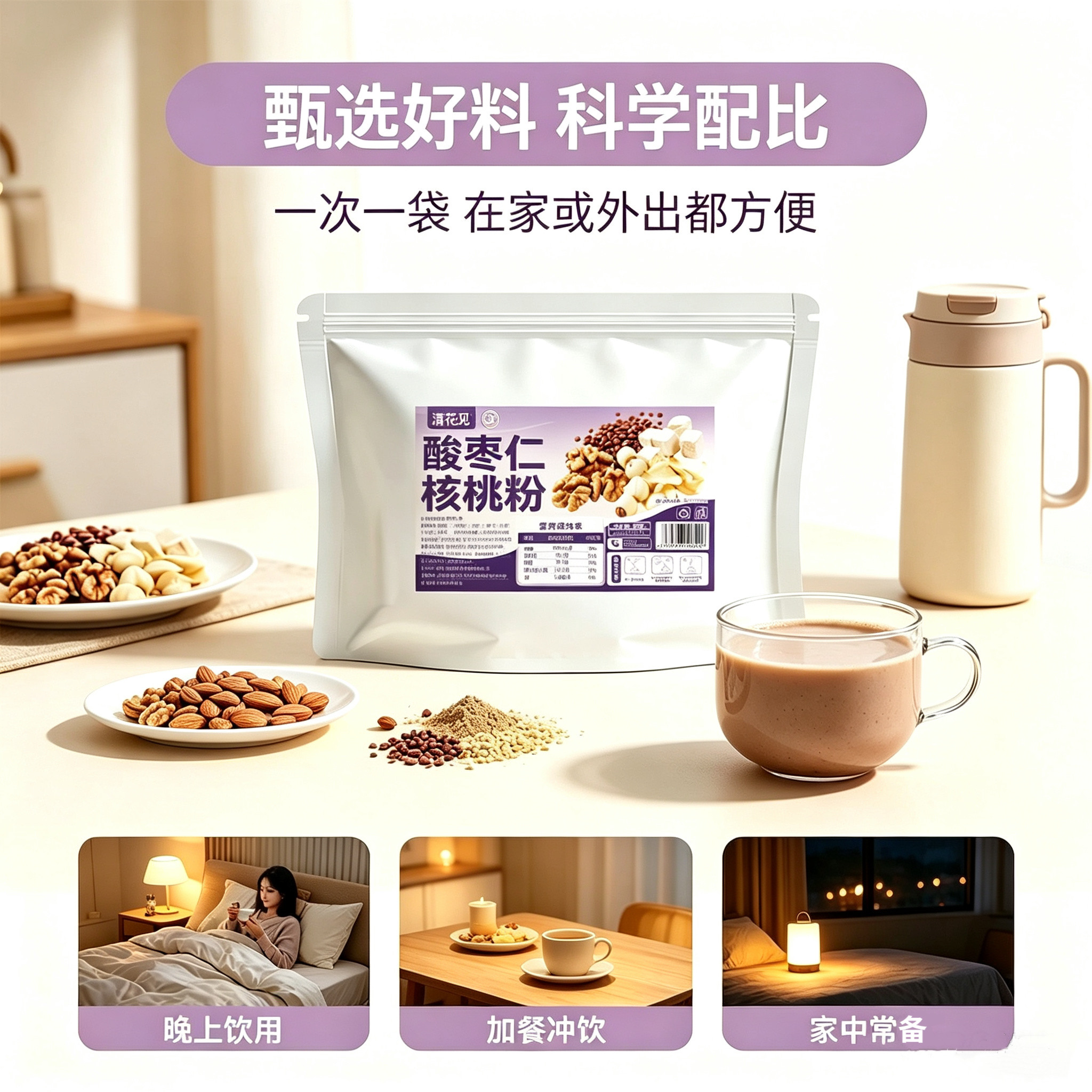 无糖精的零食品小糖人可以吃酸枣仁核桃粉养生营养代餐粉免煮冲饮