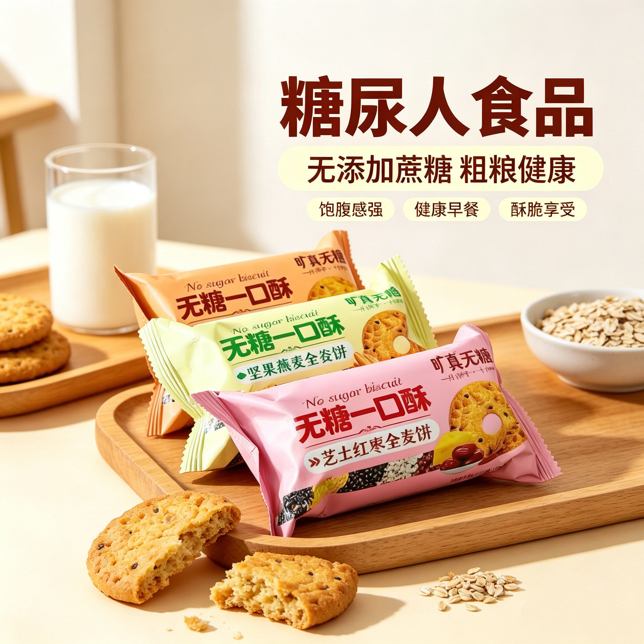 无糖精的零食品小糖人可以吃一口酥粗粮饼干营养代餐健康早餐零食