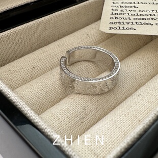 至恩S925纯银鱼鳞片戒指小众轻奢碎冰冰满钻波光粼粼超闪精致指环