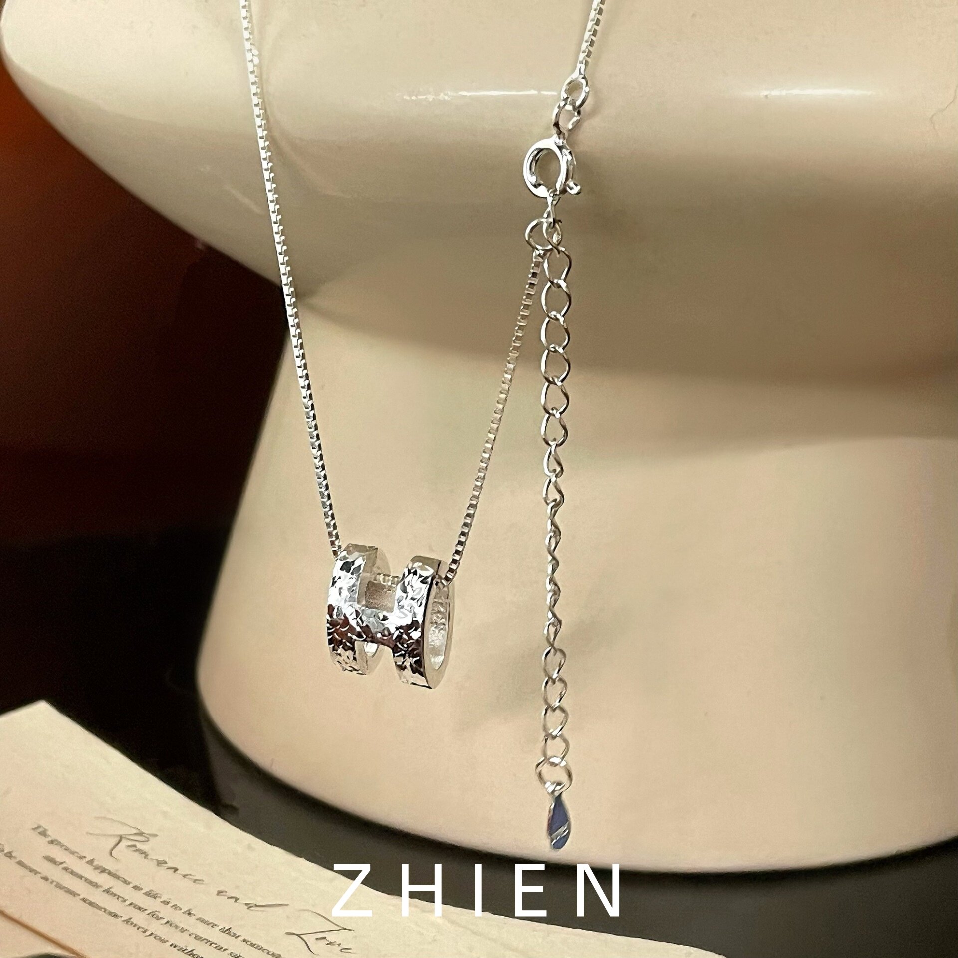 S925纯银碎冰冰H字母项链女