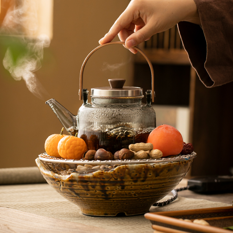 电围炉煮茶家用室内全套玻璃茶壶中式果盘烤火炉插电烤茶电陶炉