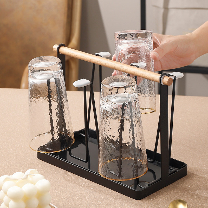 铁艺沥水杯架家用 手提水杯架一体式托盘杯子架北欧 厨房杯具收纳