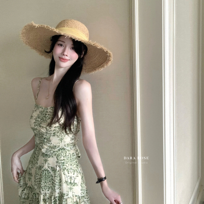 DARA ROSE-假印花吊带超仙甜美气质感高级感沙滩长裙连衣裙S9211