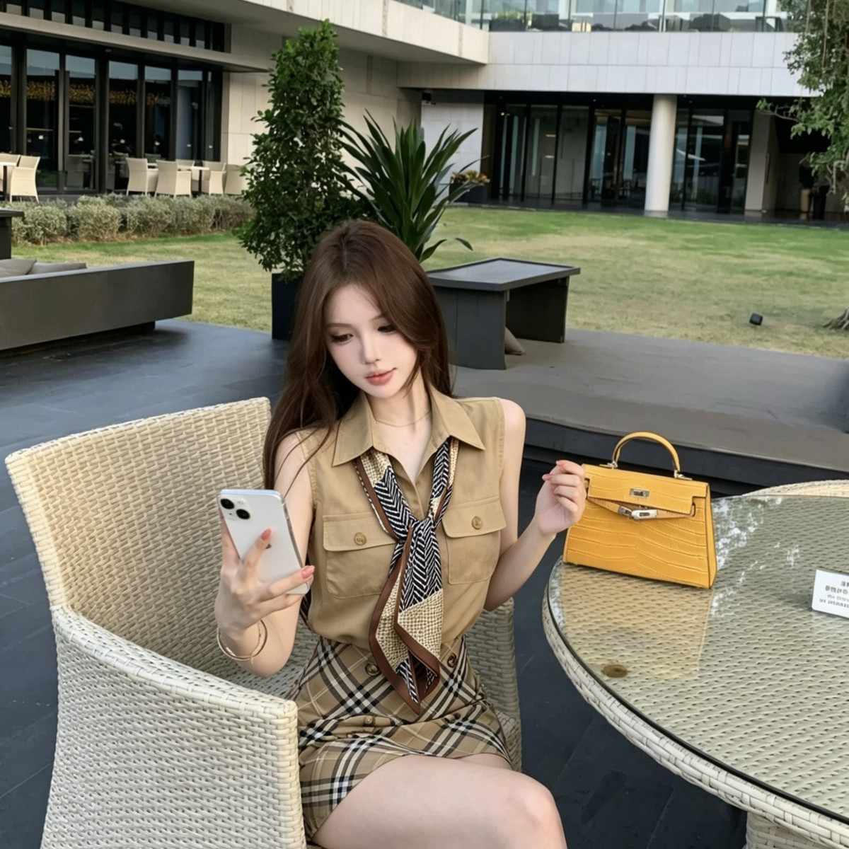【超爆款套装】MEI ZI 美姿-带安全裤格子半身裙两件套套装96229