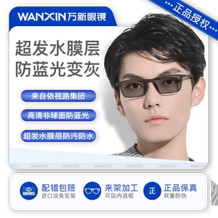万新超发水防蓝光膜变近视镜片变色配镜1.56/1.60/1.67感光眼镜片
