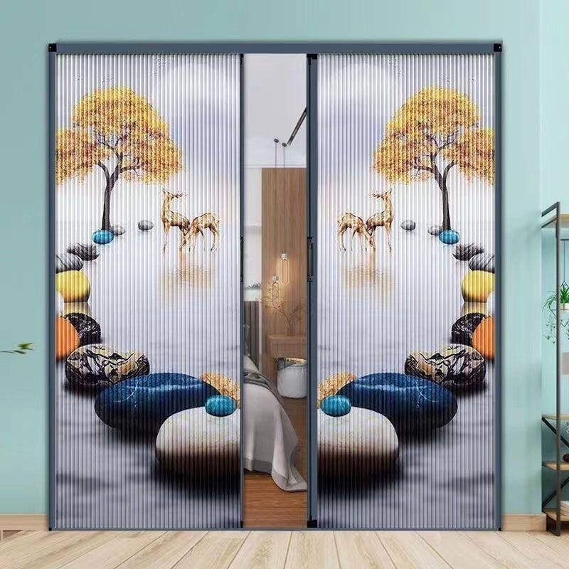 移门印花图案门帘折叠窗无纺布浴室小户型蜂巢帘全遮光推拉门双向