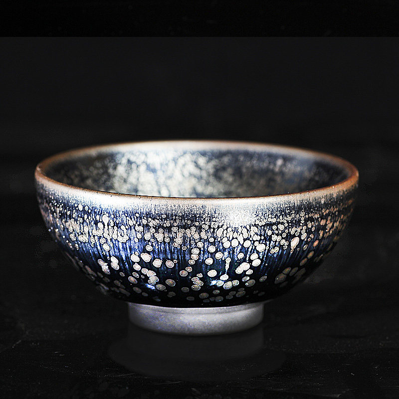 潘盏柜建盏 蓝精灵金油滴鹧鸪斑全手工建盏主人杯天目盏