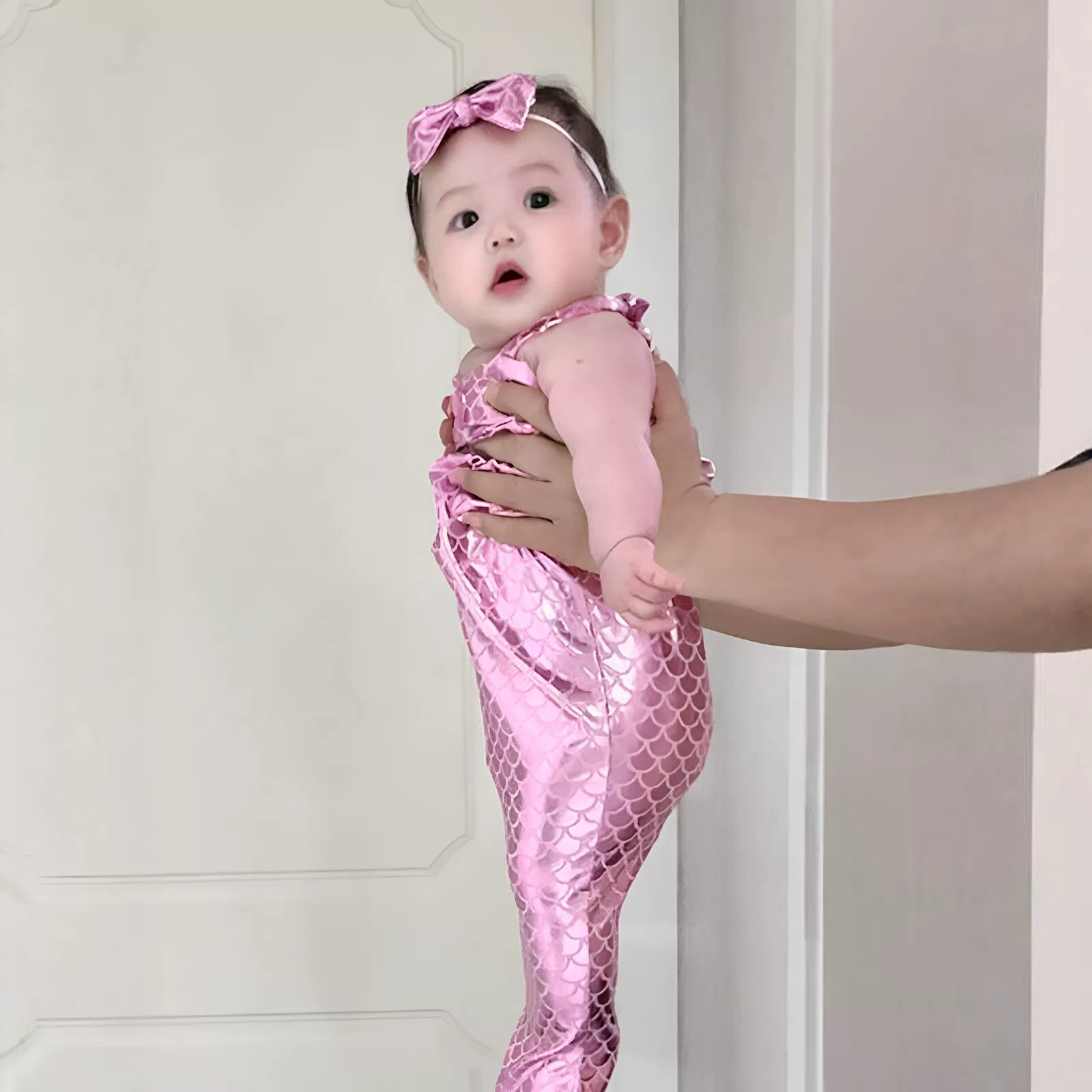 美人鱼衣服婴儿可爱连体衣夏薄款尾巴套装小月龄宝宝摄影拍照道具