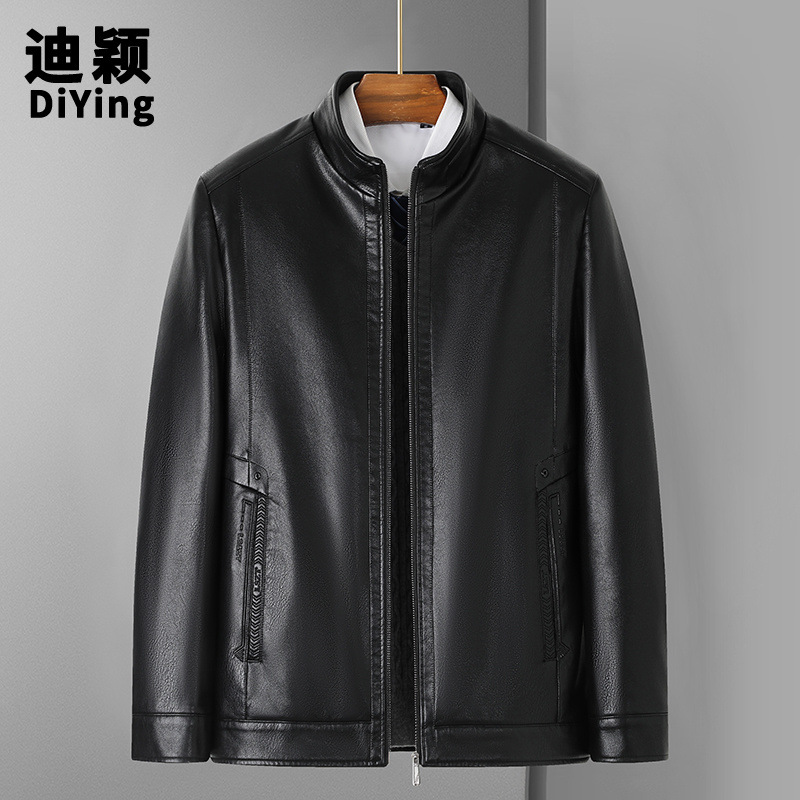 2024年中老年男士保暖外套冬装50岁中年爸爸装PU皮大衣男装60岁冬