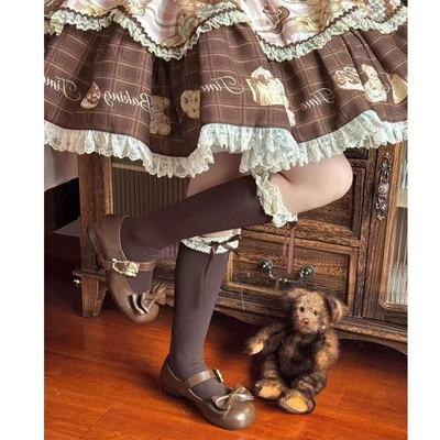 Lolita焦糖可颂同款棕色花边袜