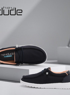 HEY DUDE女帆布鞋软底鞋百搭潮流黑色懒人一脚蹬透气舒适春秋新款