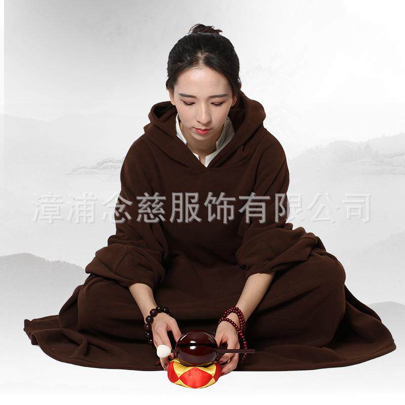 新款僧人居士打坐披风秋冬季羊绒加厚灰色禅修斗篷僧服男女款