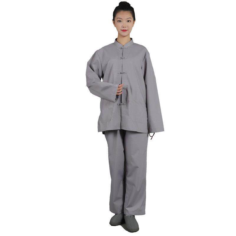 特价禅修服男女同款拜佛居士服套装四季僧衣高档海青佛系酒红色棉