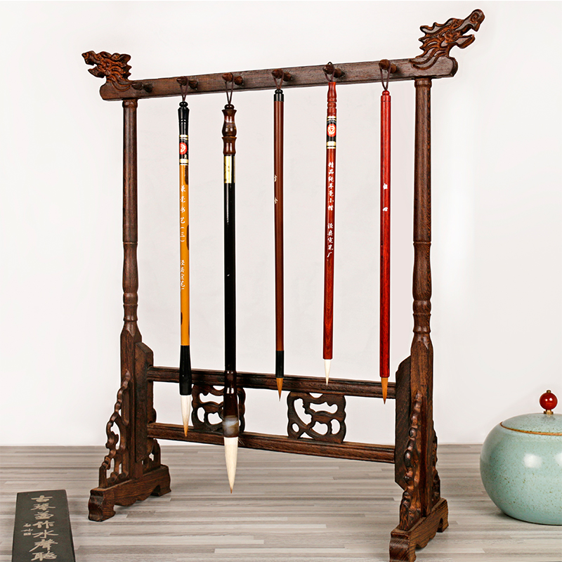 境墨轩12针鸡翅木龙头笔挂实木毛笔架创意简约学生用文房四宝摆件复