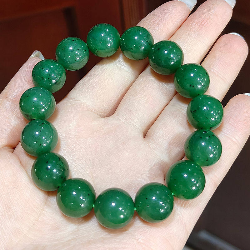 63克和田玉阳绿碧玉籽料手串新疆菠菜绿碧玉14mm圆珠珠宝手链把件