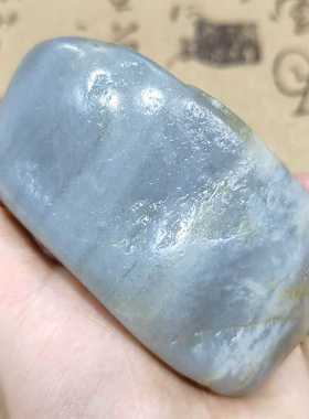 505克和田玉青花白玉籽料原石 银灰色烟青玉一细好肉籽料把件雕刻