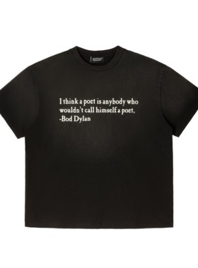 EMGR鲍勃迪伦语录Boxy短宽破坏裂纹水洗印花短袖new vintage