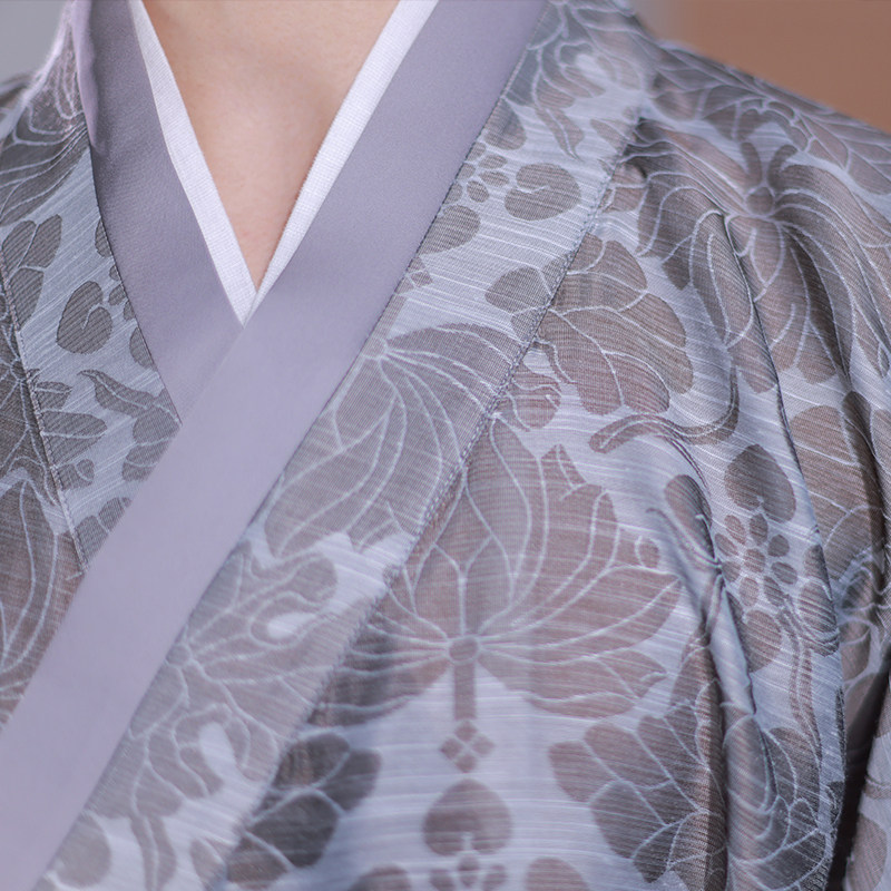 JUN CHEN 모조 ZHAO BOXUAN 연꽃 패턴 복원 우아한 봄 여름 남성 HANFU 송나라 크로스 칼라 가운-ZHUORU