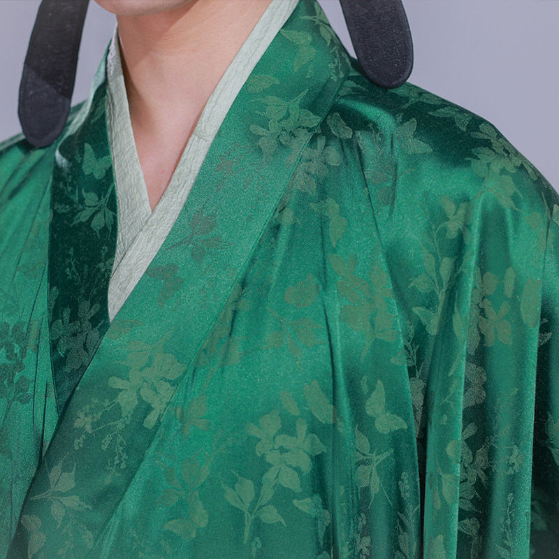 JUN CHEN 송나라 그림 복원 인간 실크 나비 사랑 패턴 봄과 여름 남성 HANFU 송나라 크로스 칼라 하프 팔 가운-SHAOYOU