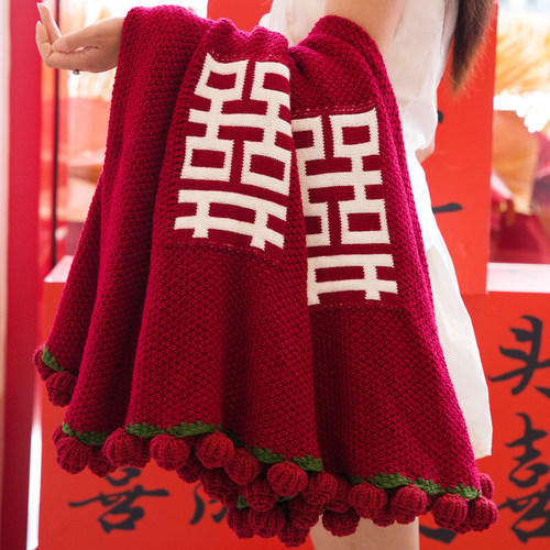 成品玫瑰花束喜字毯子结婚礼物