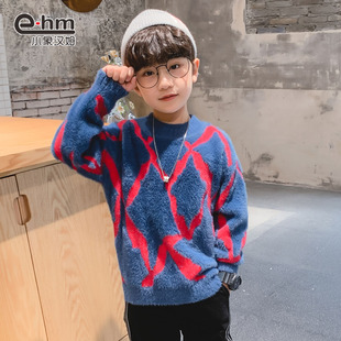 小象汉姆童装男童冬装毛衣儿童仿貂绒加厚保暖针织衫2020新款洋气