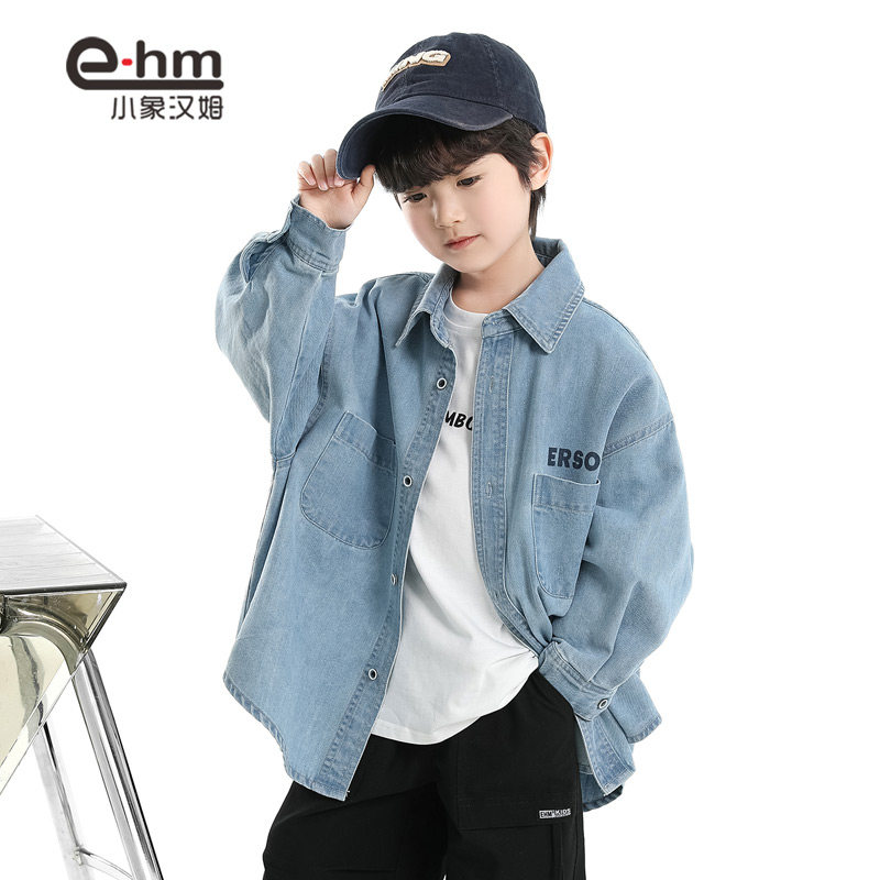 小象汉姆男童牛仔衣儿童衬衫休闲外套2025秋装新款男孩外穿上衣潮