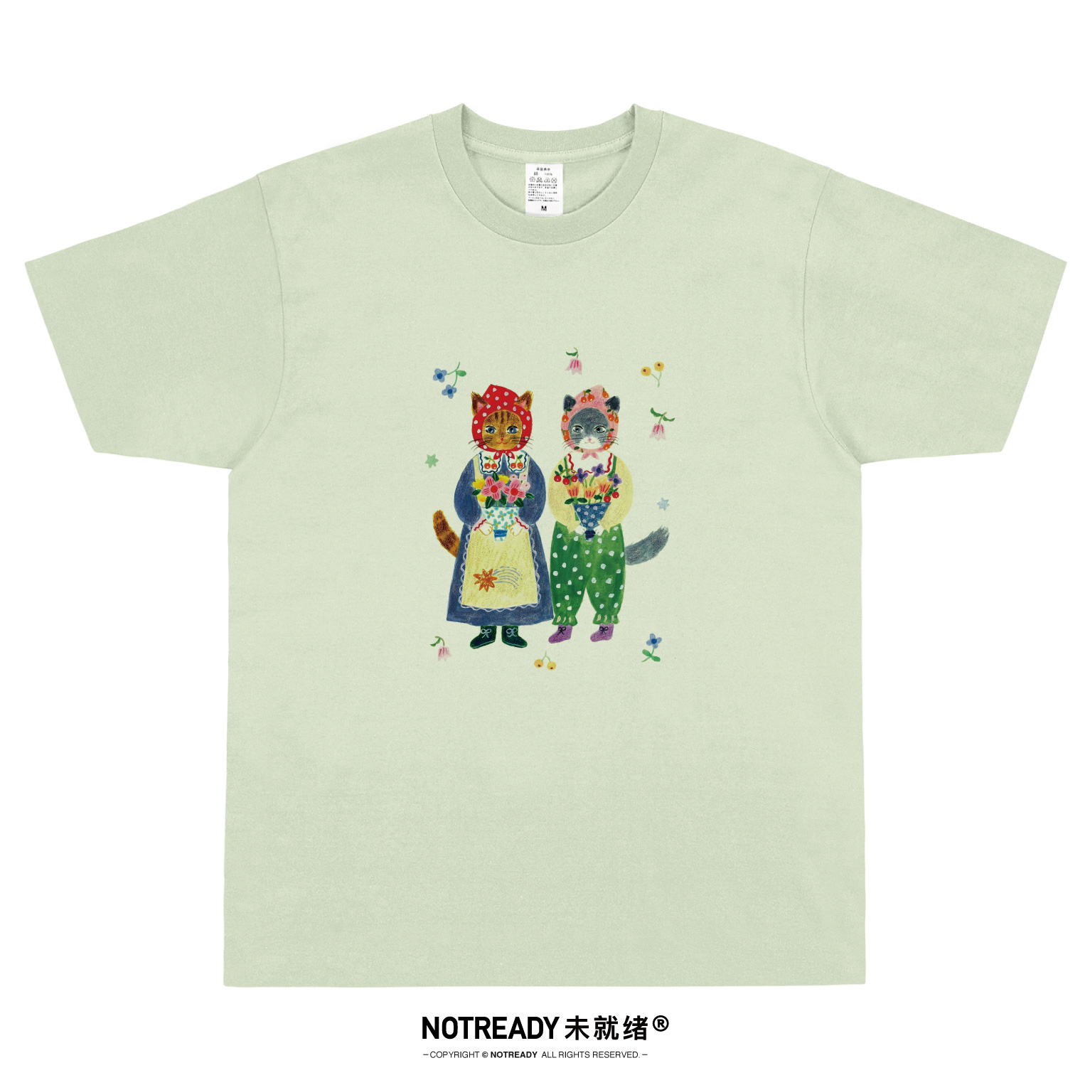 NOTREADY未就绪猫印花t恤女男手绘文艺清新纯棉艺术插画设计短袖