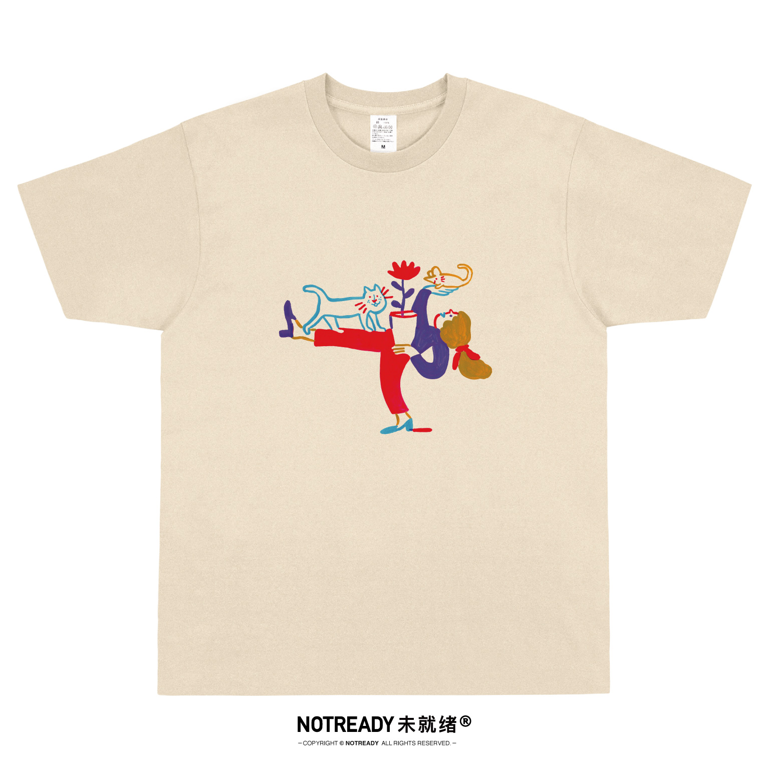 NOTREADY插画印花t恤女男文艺复古手绘日系治愈纯棉艺术小众短袖