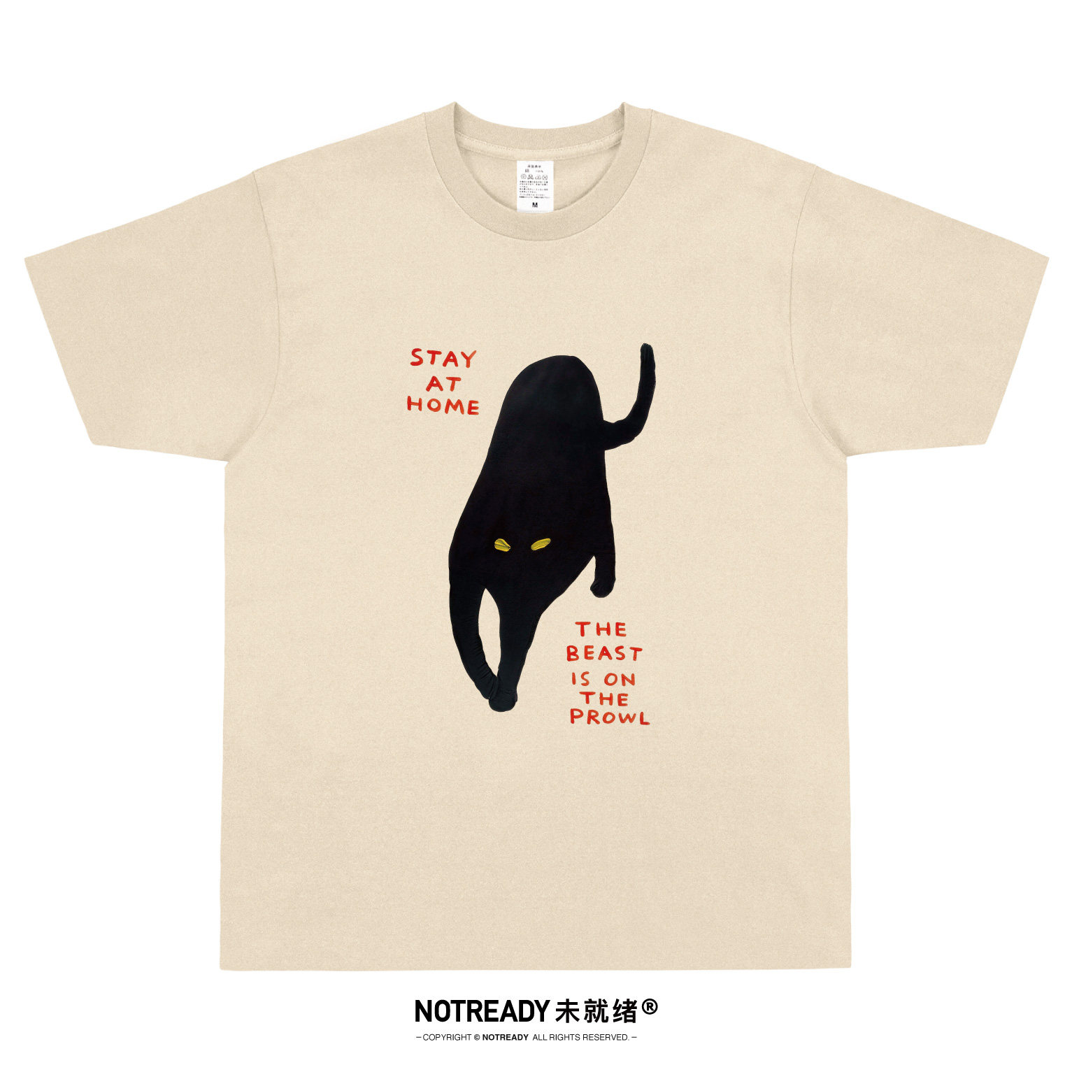NOTREADY英文字母动物印花T恤纯棉文艺男女复古艺术小众短袖上衣t